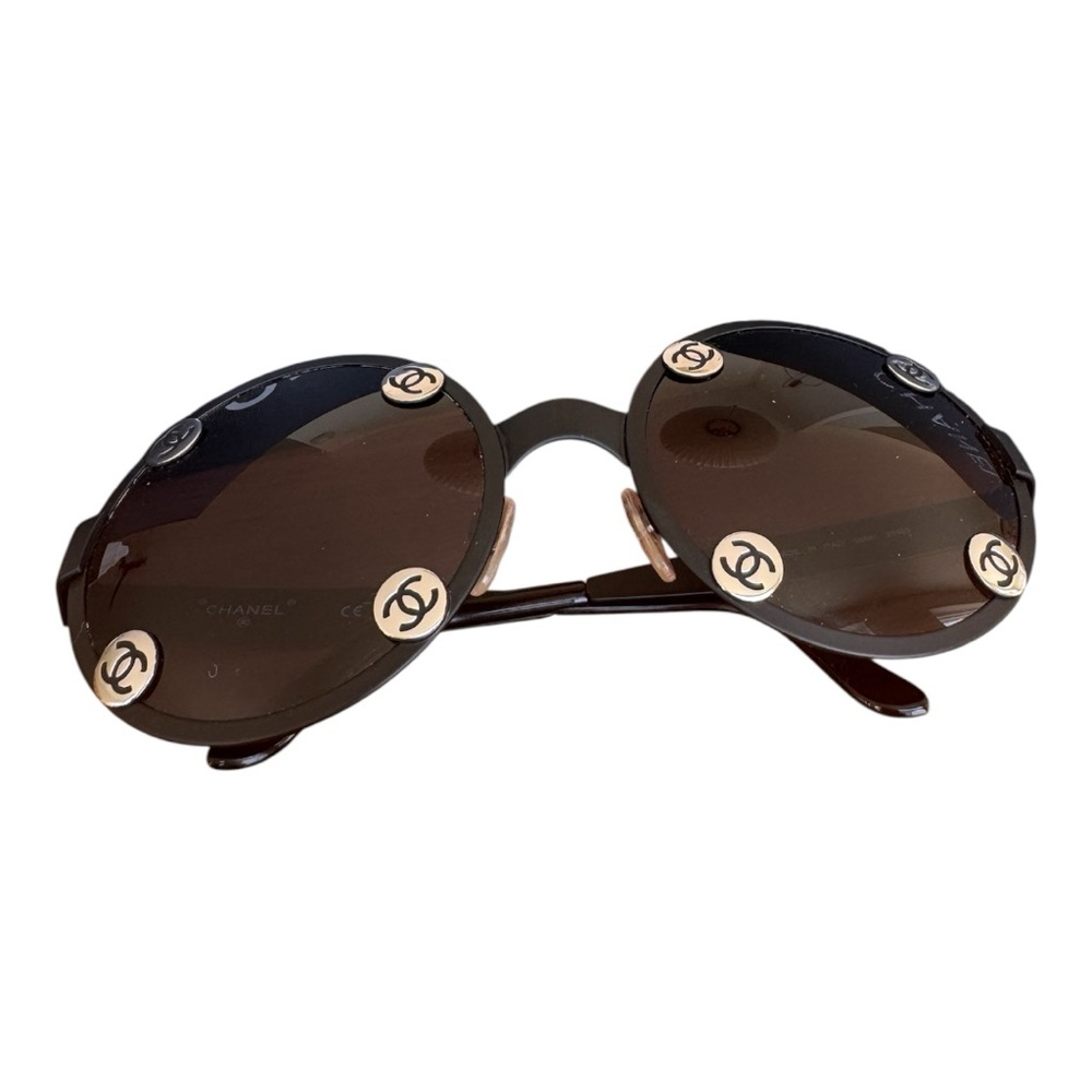 Authentic CHANEL CC Matte Black Round Frame Sunglasses w/ Case - Picture 6 of 16